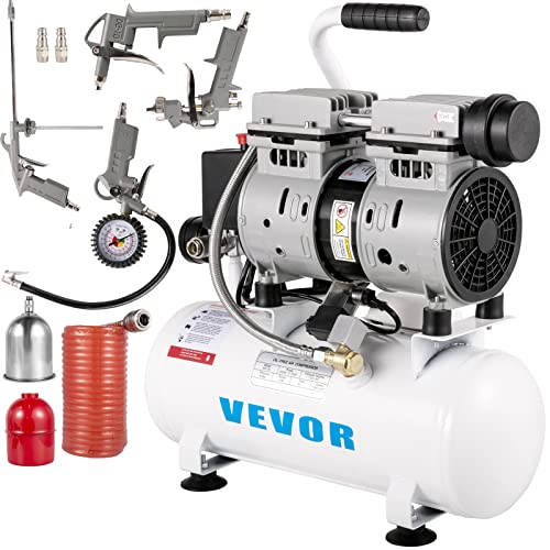 VEVOR Druckluft Kompressor 9L, 550W Silent Flüsterkompressor mit 58 dB, Ölfrei Luftkompressor 4 CFM Abgasvolumen 230 V 50 Hz mit Eingebautem Abluftventilator von VEVOR