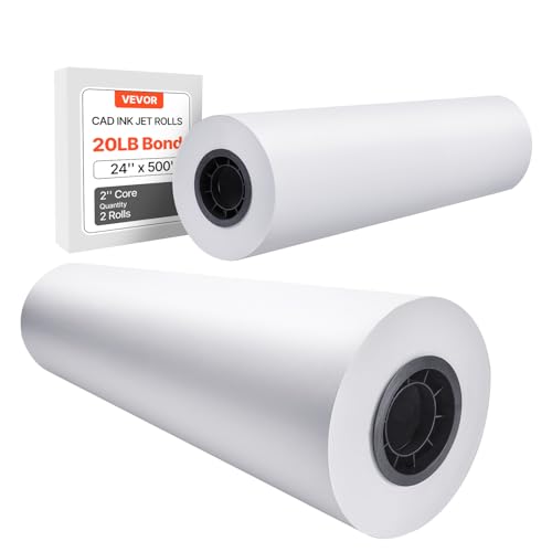 VEVOR Großformatpapier Plotterpapier 152,4 m x 61 cm 2 Rollen CAD-Bond-Rollen mit 76,2 mm Kern, Zeichenrollen für CAD-Zeichnungen, technische Pläne, GIS-Karten und Architekturentwürfe Weiß von VEVOR