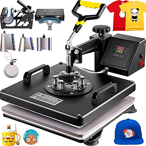 VEVOR Heißpresse 8 in 1 Heat Press für Textil Transferpresse Textilpresse mit Plattenpresse von 38 x 38 cm Textildruckpresse von 1000w Geeignet für Hüte, Mützen T-Shirts Tassen, Schwarz von VEVOR