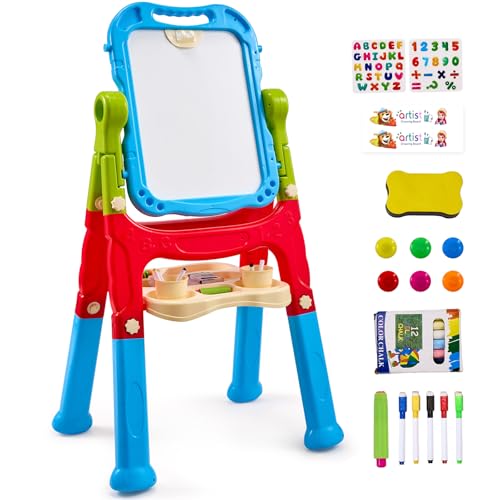 VEVOR Kinder Staffelei, 2-in-1 doppelseitige Kindertafel mit magnetischem Whiteboard und Kreidetafel, drehbare Spieltafel aus PP-Kunststoff mit Malzubehör für Kinder ab 3 Jahren von VEVOR