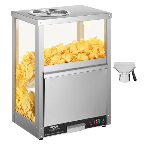 VEVOR Kommerzieller Nacho-Chip-Wärmer, 80 L Chip-Wärmer-Maschine mit Heizsockel und Wärmelicht, Nacho-Maschine mit Ablenkbrett, Edelstahl, für Nacho-Chips, Popcorn, Kartoffelchips, Erdnüsse von VEVOR