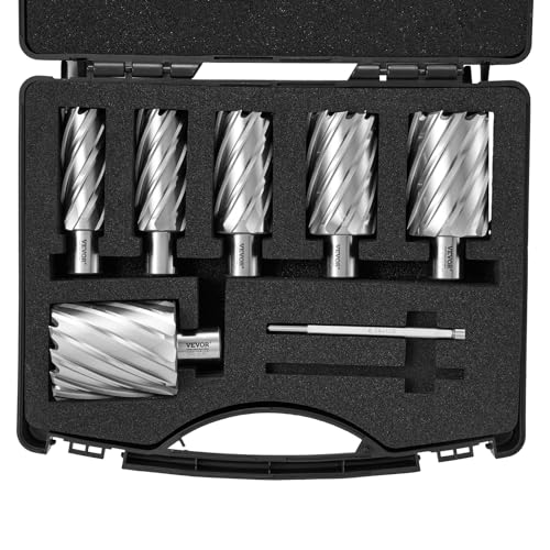 VEVOR Kronenbohrer-Set Metall 6 tlg. 1, 1-1/8, 1-1/4, 1-1/2, 1-3/4, 2 Zoll Kernbohrer-Satz 50,8 mm Schnitttiefe Ringschneider-Set, aus M2AL-Schnellarbeitsstahl Zubehör für Magnetbohrmaschinen von VEVOR