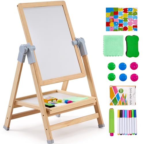 VEVOR Kunststaffelei für Kinder, 2-in-1-Kunststaffelei aus Holz doppelseitig mit magnetischem Whiteboard und Kreidetafel verstellbares stehendes drehbares faltbares Zeichenbrett für Jungen und Mädchen von VEVOR