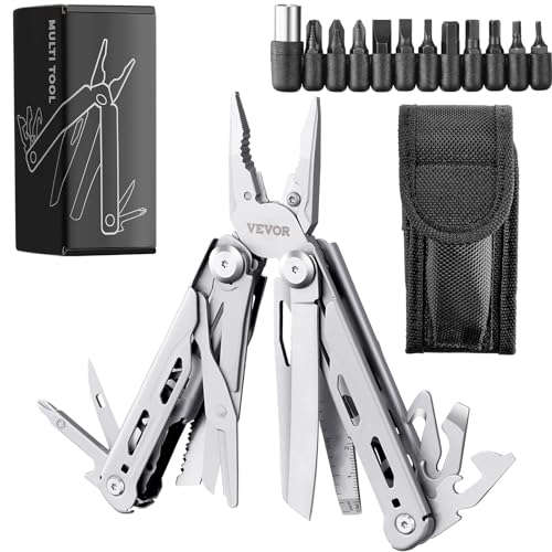 VEVOR Multitool Werkzeug, 16 in 1 Faltbares Edelstahl Multifunktionale Zange, Multiwerkzeug, Multi-Tool als Schneider, Flaschenöffner und Schlitzschrauber, mit 11 Schraubendreher Bits und Schutzetui von VEVOR