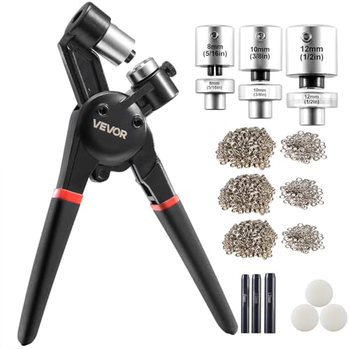 VEVOR Ösen Werkzeugset 900 Stk. 8/10 / 12 mm Metallösen, Ösenset mit manueller Ösenpresse & Locher & Block, Lochstanze Lochzange Locher für Leder Plane Schuhe Basteln Stoff Gürtel VEVOR Ösen Werkzeugset 900 Stk. 8/10 / 12 mm Metallösen, Ösenset mit manueller Ösenpresse & Locher & Block, Lochstanze Lochzange Locher für Leder Plane Schuhe Basteln Stoff Gürtel von VEVOR