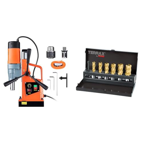 VEVOR Profi Kernbohrmaschine Magnetbohrmaschine 1550 W & Ruko Terrax A108820T 7-teiliges Set Bohrkrone Tin Ø 12–22 mm von VEVOR