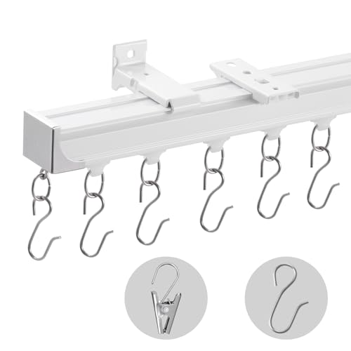 VEVOR Schiebe-Deckenvorhangschienensystem Set 1,8 m Raumteiler-Gardinenschiene Halterung zur Decken-/Wandmontage für Wohnzimmer Schlafzimmer mit Haken & Hardware & 2 Schienen, weiß 1810 x 68 x 46 mm von VEVOR