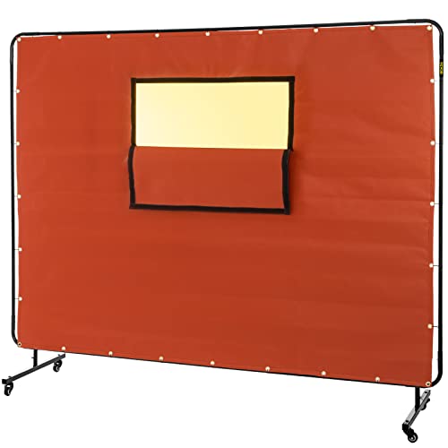 VEVOR Schweißvorhang 1,83 m x 2,44 m Schweißerdecken, Rote Schweißermatte 8 kg Hitzeschutzdecke, 0,5 mm Dicke Feuerfeste Unterlage, 90 cm x 38 cm Fenstergröße Feuerschutzmatte für Schweißwerkstätten von VEVOR