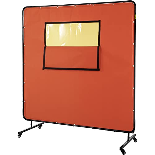 VEVOR Schweißvorhang 1,83 mx1,83 m Schweißerdecken, Schweißermatte 7,5 kg Hitzeschutzdecke, 0,5 mm Dicke Feuerfeste Unterlage, 90 cmx38 cm Fenstergröße Feuerschutzmatte für Automobilinspektionen, Rot von VEVOR