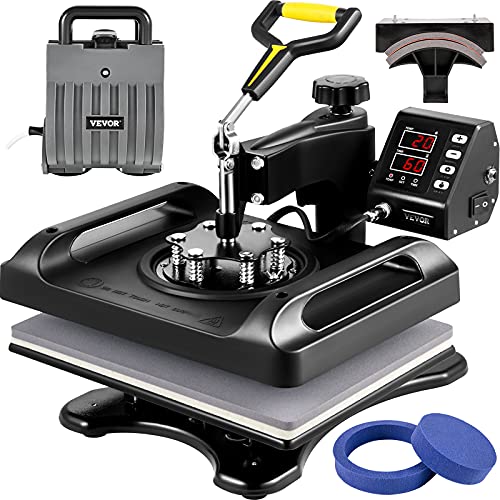 VEVOR Transferpresse 5 in 1 Heat Press Maschine 29x38cm T-Shirt Druckmaschine 1000W Hitzepresse Textilpresse Schwarz Wärmepresse 360 Grad Wegschwenkbar mit Digitaler LED-Temperatur- & Zeitcontroller von VEVOR