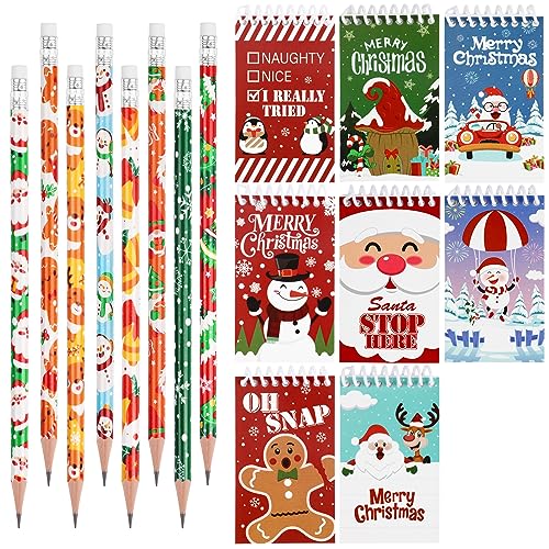 VEYLIN 32 Mini-Karton-Notizblöcke, Weihnachten, Taschennotizbücher, Kinder, Weihnachts-Bleistifte mit Radiergummis für Kinder, Urlaubsgeschenke, Weihnachten, Klassenzimmerpreise von VEYLIN