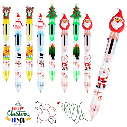 VEYLIN Weihnachten Multicolor kugelschreiber，8 Stück 6-in-1 farbige Mehrfarbige Kugelschreiber，Weihnachtsmann Tintenroller，Einziehbarer Shuttle Stift für Schulen, Büros, Kinder von VEYLIN