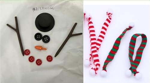 VEYLIN Weihnachten Schneemann DIY Craft Kit,10 Stück DIY Weihnachten Schneemann Kit Mini Zylinder Hut, Karottennase, winzige rot und grüne Knöpfe, Strickschal für einen Mini-Weihnachtsschneemann von VEYLIN