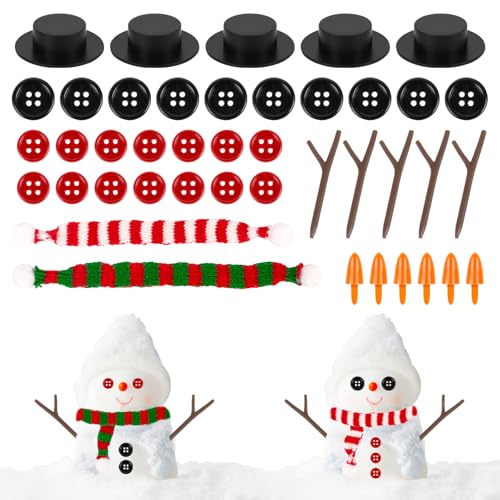 VEYLIN Weihnachten Schneemann DIY Craft Kit,10 Stück DIY Weihnachten Schneemann Kit Mini Zylinder Hut, Karottennase, winzige rot und grüne Knöpfe, Strickschal für einen Mini-Weihnachtsschneemann von VEYLIN