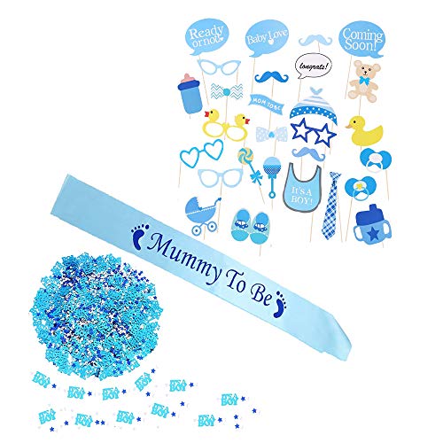 Vylin Baby-Requisiten für Baby-Fotoautomaten, Aufschrift"Mummy to Be Sash It's A Boy", Konfetti für Babyparty, Taufdekoration, Blau von VEYLIN