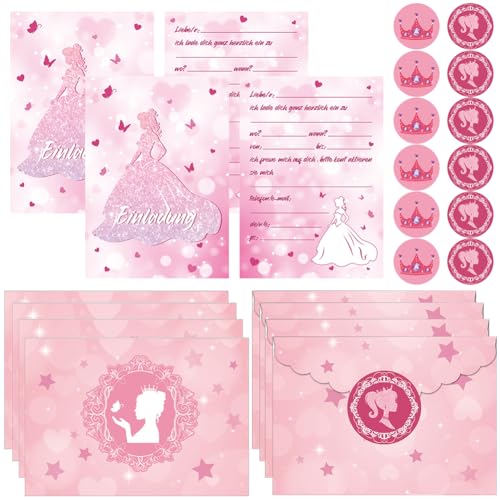 VEghee 12Pcs Girl Invitation Cards,Children's Birthday Party, Envelopes for Girls Children's Birthday, Pink Invitation Cards, Includes 12 Envelopes, Premium Quality von VEghee