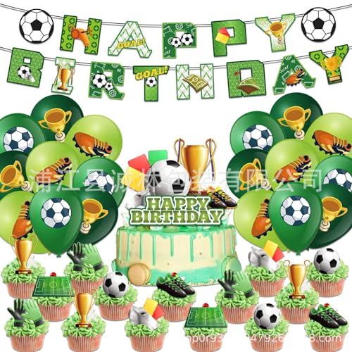 VEghee Football Birthday Party Accessories, 44 Stück Football Geburtstag Dekorationen, Inkl. Banner, Ballons, Cupcake Topper, für Jungs Geburtstag Dekoration von VEghee