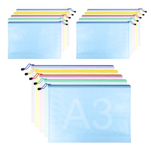 VFANDV 15 Stück A3 Dokumententasche mit Reißverschluss, 5 Farben Dokumententasche Wasserdichte Bunte Dokumententasche Document Case Dokumententasche Reissverschluss für Datei Kosmetika Papier Quittung von VFANDV