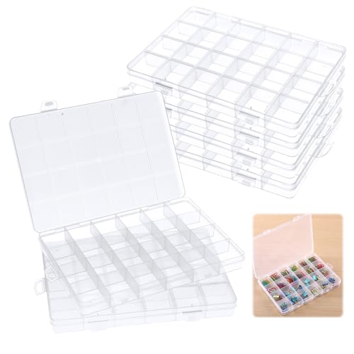 VFANDV 6 Stück 24 Gitter Sortierboxen für Kleinteile, Plastik Fächer Aufbewahrungsbox Schmuck Sortierkasten zum Basteln Kleinteile Organizer für Spielzeug Accessoires Schrauben Büromaterial von VFANDV