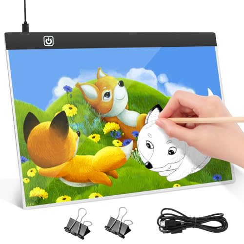 VFANDV Leuchttisch A3, Led Licht Pad Tragbare LED Dimmbar 3 Helligkeitseinstellungen Leuchtplatte mit USB Kabel Light Pad Zeichenbrett für Diamond Painting Malen Skizzieren Designen von VFANDV