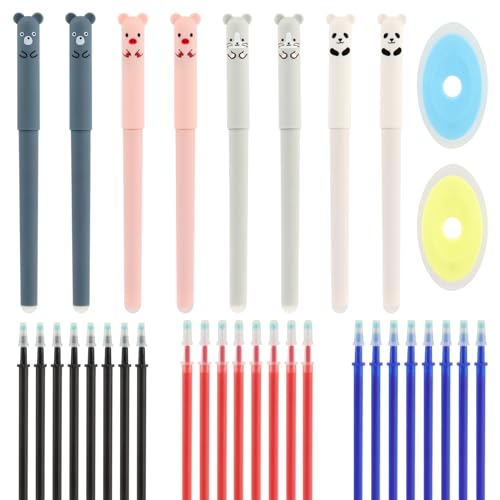 VFANDV Radierbarer Kugelschreiber, 8 Stück 0.35mm Gel Stift mit 24 Minen und 2 Radiergummis Kawaii Cartoon Löschbarer Stift Kugelschreiber Radierbarer Set für Studenten, Schule Bürobedarf von VFANDV