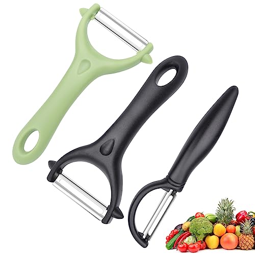 VFANDV Sparschäler, 2 Stück Schäler 1 Peeler Schälfix Rostfreier Stahl Spargelschäler Kartoffelschäler Gemüseschäler Peeler für GemüseObst Karotten Birne Gurke Mango (Schwarz Grün) von VFANDV