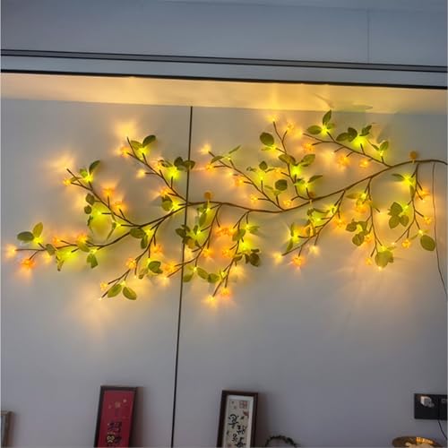 VFBVNJBJ Blumen-Lichterkette, 144 LEDs, biegbare Weidenzweig-Lichter, 8 Modi, künstliche Pflanzen, Baumzweige, Festival-Dekorationen, Rosen-Lichterkette for Innenwände, Raumdekoration(Flower 2,63in) von VFBVNJBJ