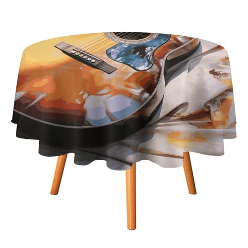 VFKLT Runde Tischdecke, Aquarell-Akustikgitarre, bedruckte Polyester-Tischdecke, maschinenwaschbar, dekorative Tischdecken, Outdoor-Tischdecke für Terrasse, Party, Halloween, 127 x 127 cm von VFKLT