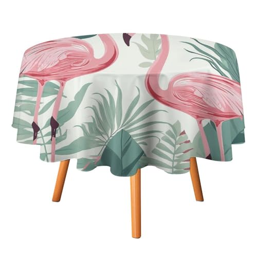 VFKLT Runde Tischdecke, Cartoon-Flamingo-Blätter, bedruckte Polyester-Tischdecke, maschinenwaschbar, dekorative Tischdecken, Outdoor-Tischdecke für Terrasse, Party, Halloween, 127 x 127 cm von VFKLT