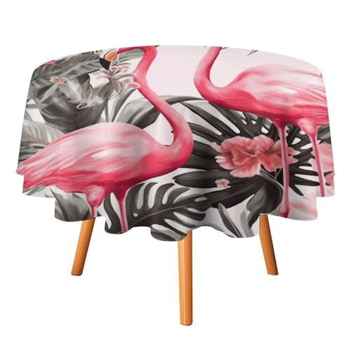 VFKLT Runde Tischdecke, Flamingo-Blumendruck, Polyester-Tischdecke, maschinenwaschbar, dekorative Tischdecken, Outdoor-Tischdecke für Terrasse, Party, Halloween, 127 x 127 cm von VFKLT