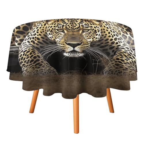 VFKLT Runde Tischdecke, Leopardenmuster, Polyester-Tischdecke, maschinenwaschbar, dekorative Tischdecken, Outdoor-Tischdecke für Terrasse, Party, Halloween, 127 x 127 cm von VFKLT