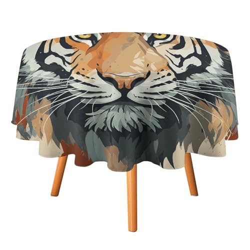 VFKLT Runde Tischdecke, Motiv: Jahr des Tigers, bedrucktes Polyester-Tischtuch, maschinenwaschbar, dekorative Tischdecken, Outdoor-Tischdecke für Terrasse, Party, Halloween, 127 x 127 cm von VFKLT