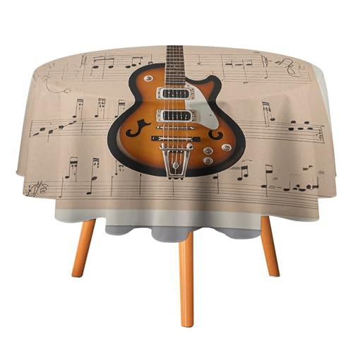 VFKLT Runde Tischdecke, Motiv: Musikgitarre, bedruckt, Polyester, maschinenwaschbar, dekorative Tischdecken, Outdoor-Tischdecke für Terrasse, Party, Halloween, 178 x 178 cm von VFKLT