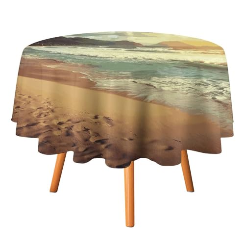 VFKLT Runde Tischdecke, Sonnenuntergang am Strand, bedruckte Polyester-Tischdecke, maschinenwaschbar, dekorative Tischdecken, Outdoor-Tischdecke für Terrasse, Party, Halloween, 127 x 127 cm von VFKLT