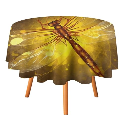 VFKLT Runde Tischdecke, abstrakte gelbe Libelle, bedruckt, Polyester-Tischdecke, maschinenwaschbar, dekorative Tischdecken, Outdoor-Tischdecke für Terrasse, Party, Halloween, 178 x 178 cm von VFKLT