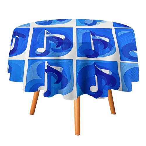 VFKLT Runde Tischdecke, blaue Musiknoten, bedruckte Polyester-Tischdecke, maschinenwaschbar, dekorative Tischdecken, Outdoor-Tischdecke für Terrasse, Party, Halloween, 178 x 178 cm von VFKLT