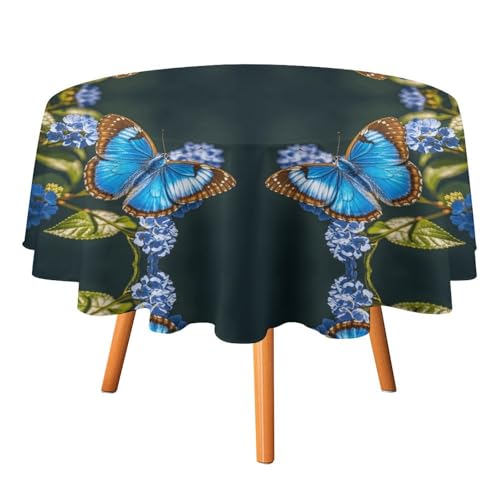 VFKLT Runde Tischdecke, blauer Schmetterling, bedruckt, Polyester-Tischdecke, maschinenwaschbar, dekorative Tischdecken, Outdoor-Tischdecke für Terrasse, Party, Halloween, 127 x 127 cm von VFKLT