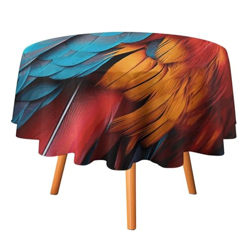 VFKLT Runde Tischdecke, bunte Federn, bedruckte Polyester-Tischdecke, maschinenwaschbar, dekorative Tischdecken, Outdoor-Tischdecke für Terrasse, Party, Halloween, 178 x 177,8 cm von VFKLT