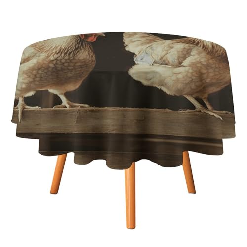 VFKLT Runde Tischdecke, drei Hühner, bedruckte Polyester-Tischdecke, maschinenwaschbar, dekorative Tischdecken, Outdoor-Tischdecke für Terrasse, Party, Halloween, 178 x 178 cm von VFKLT