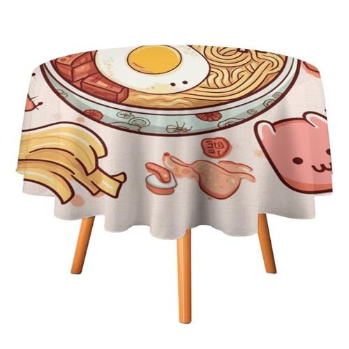 VFKLT Runde Tischdecke, köstliche süße Ramen-bedruckte Polyester-Tischdecke, maschinenwaschbar, dekorative Tischdecken, Outdoor-Tischdecke für Terrasse, Party, Halloween, 91,4 x 91,4 cm von VFKLT