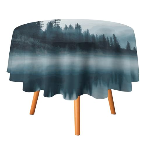 VFKLT Runde Tischdecke, neblige Berglandschaft, bedruckte Polyester-Tischdecke, maschinenwaschbar, dekorative Tischdecken, Outdoor-Tischdecke für Terrasse, Party, Halloween, 127 x 127 cm von VFKLT