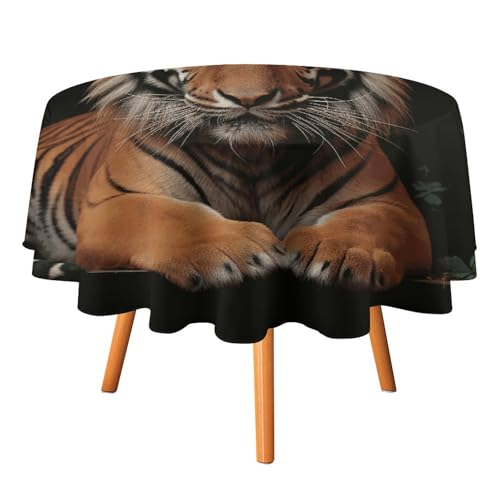 VFKLT Runde Tischdecke mit Tiger- und Pfoten-Druck, Polyester-Tischdecke, maschinenwaschbar, dekorative Tischdecken, Outdoor-Tischdecke für Terrasse, Party, Halloween, 152,4 x 152,4 cm von VFKLT