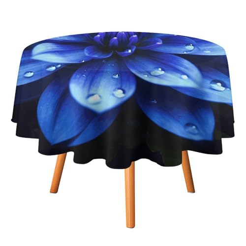 VFKLT Runde Tischdecken, blaue Blumenmuster, Polyester-Tischdecke, maschinenwaschbar, dekorative Tischdecken, Outdoor-Tischdecke für Terrasse, Party, Halloween, 127 x 127 cm von VFKLT