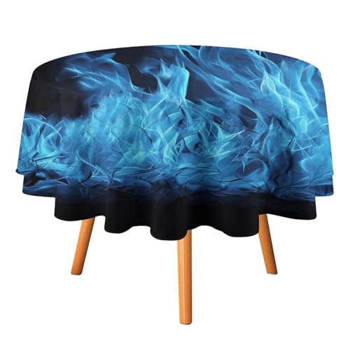 VFKLT Runde Tischdecken, blaue Flamme, bedruckte Polyester-Tischdecke, maschinenwaschbar, dekorative Tischdecken, Outdoor-Tischdecke für Terrasse, Party, Halloween, 127 x 127 cm von VFKLT