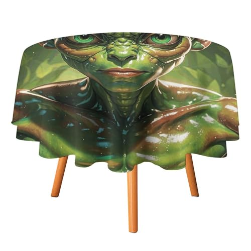 VFKLT Runde Tischdecken, grünes Alien-bedrucktes Polyester-Tischtuch, maschinenwaschbar, dekorative Tischdecken, Outdoor-Tischdecke für Terrasse, Party, Halloween, 152,4 x 152,4 cm von VFKLT