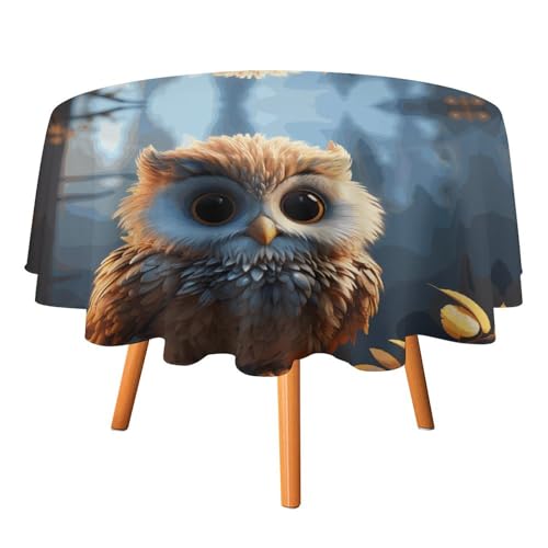 VFKLT Runde Tischdecken, niedliche Eule, bedruckte Polyester-Tischdecke, maschinenwaschbar, dekorative Tischdecken, Outdoor-Tischdecke für Terrasse, Party, Halloween, 127 x 127 cm von VFKLT