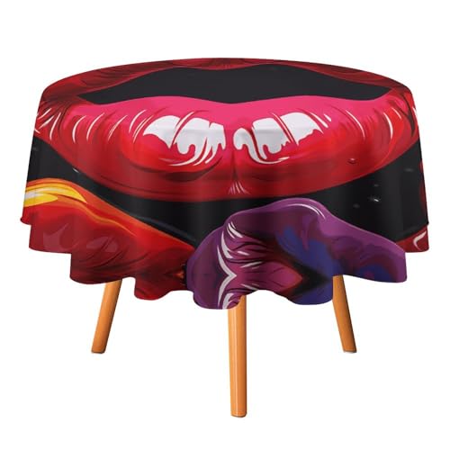 VFMKT Bunte Lippen, runde Tischdecke, 127 x 127 cm, wasserdicht, knitterfrei, schmutzabweisend, waschbar, Tischdecke für Picknick, Party, Esszimmer, Heimdekoration von VFMKT