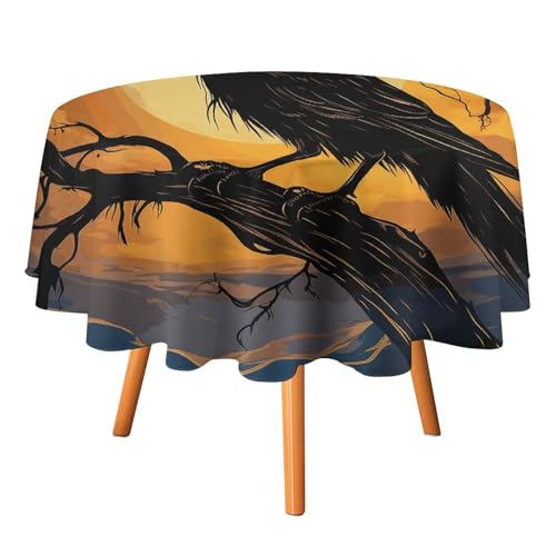 VFMKT Crow Tischdecke, rund, 127 x 127 cm, wasserdicht, knitterfrei, schmutzabweisend, waschbar, Tischdecke für Picknick, Party, Esszimmer, Heimdekoration von VFMKT