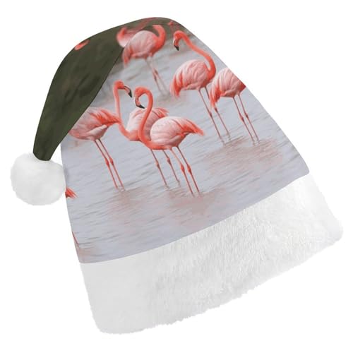 VFMKT Flamingos Weihnachtsmütze, bequem, Plüsch, Weihnachtsmannmütze, extra dick, für Erwachsene, Damen, Herren, Weihnachten, Neujahr, Party, Kopfbedeckung von VFMKT