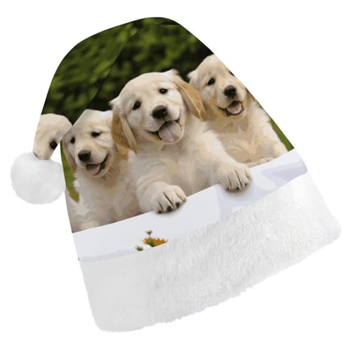 VFMKT Golden Retriever Welpen-Weihnachtsmütze, bequem, Plüsch, Weihnachtsmannmütze, extra dick, für Erwachsene, Damen, Herren, Weihnachten, Neujahr, Party, Kopfbedeckung von VFMKT